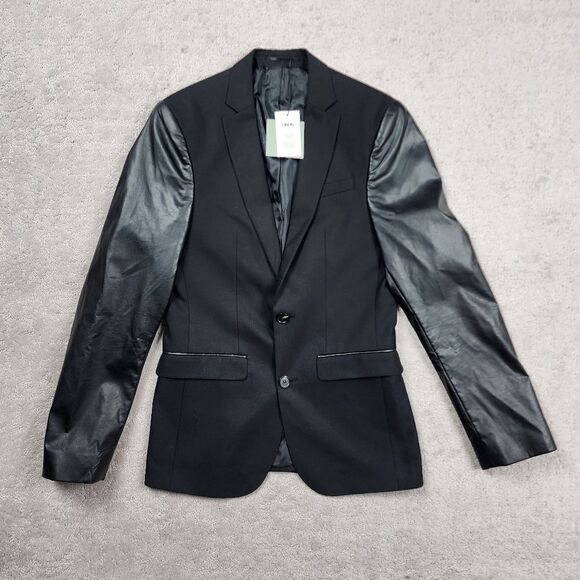 ASOS Womens Blazer Button Front Pleather Sleeves Soft Size 34 Chest - Picture 1 of 10